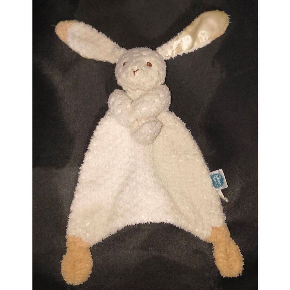 Oatmeal Bunny Lovey Plush Tan trimmed ears Embroidered eyes satin trim in ears S